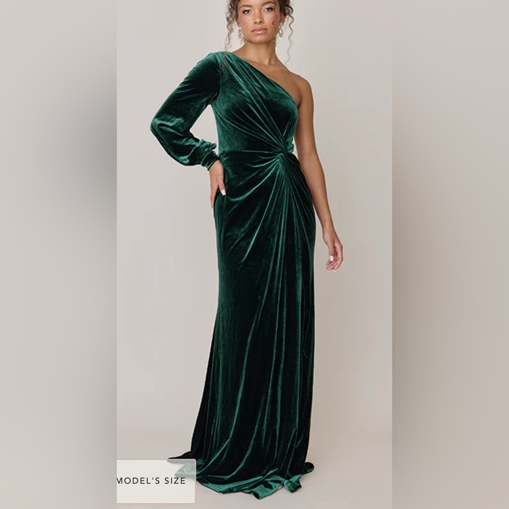 Revelry One-Shoulder Green Velvet Dress